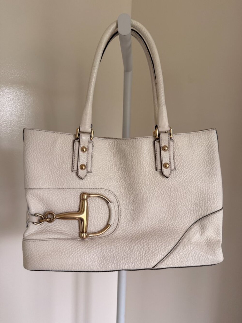 Gucci Hasler White Leather Horsebit Tote
